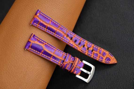 Bracelet De Montre Cuir Veau Orange Grain Croco - Dégagement Rapide, Taille M, Neuf Avec étiquettes