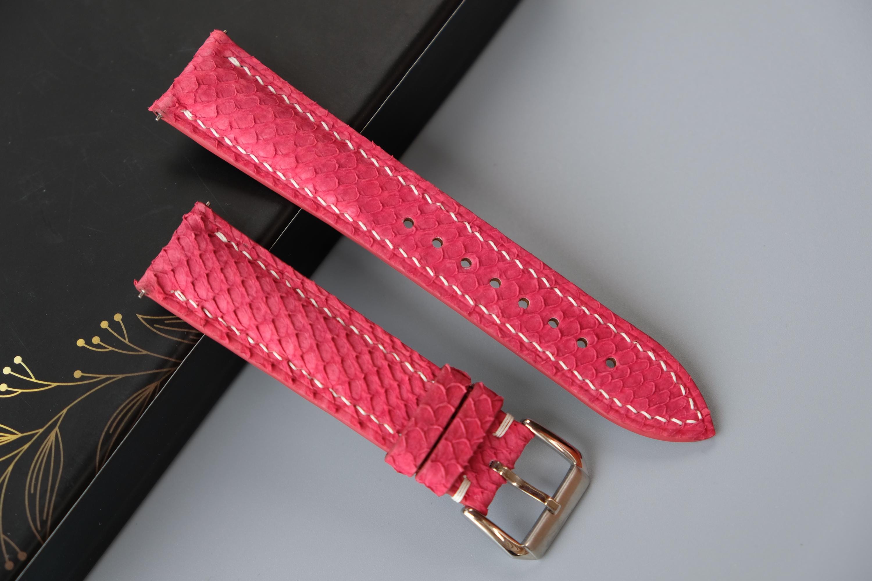 Bracelet Montre En Cuir Tressé Or/rouge/bleu – Largeur 14 Mm, Vintage Fait Main