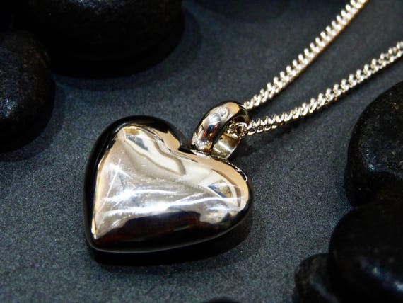 Solid Sterling Silver Heart Pendant Necklace Silver Heart Etsy