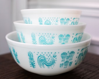 Vintage Pyrex Amish Butterprint Turquoise Mixing | Nesting Bowls (set of 3) 404 403 402