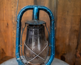 Vintage Deitz Monarch Railroad Lantern Blue with Grey Ombre Globe