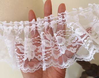 Blanc ébouriffé dentelles,Plissé Galons Dentelle au méter,Dentelle plissée,9cm 3.5" Lace Ruffle,Pleated Trims,Lace Trims BYDC135