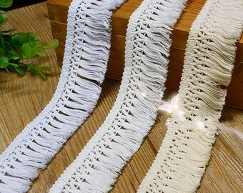 Beige 5cm Trim Tassel Fringe Cotton Lace Ribbon Price per 30cm DIY Craft Decor
