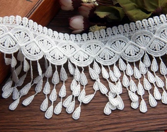 Black Off white Embroidery tassel fringes lace trims 8cm 3.1" curtain scarf brims trimmings notions supplies x1yrd LXG919