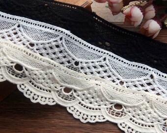 2yd Lace Trims 5cm 2" wide Cotton Made Scalloped Embroidery Lace DIY apparel trims White Black QX1020137