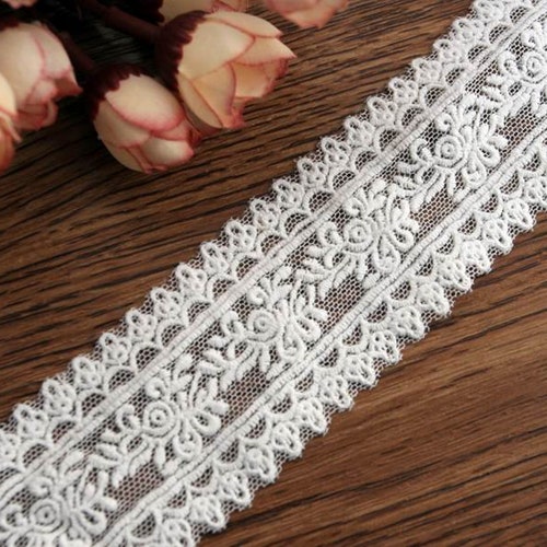 2yrd Floral Embroidered Lace Trims Double Edged Insertion Etsy