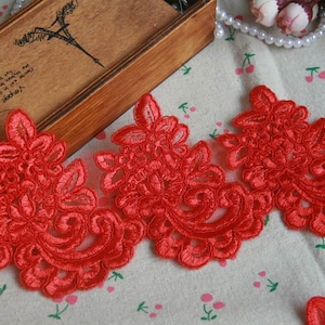 Red Floral Bridal Dress Alencon Lace Trimming Bobbin Lace Broderie Anglaise 10cm 3.9&quot; Embroidered Wedding Dress Lace Trims LL298