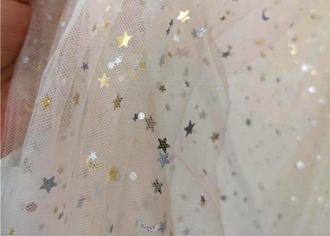 Soft Mesh Fabrics with Golden StarsProm Lace FabricsEvening | Etsy