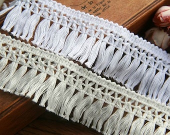 Soft pure cotton lace fringes 4cm 1.5" Fringe tassels Ethnic Costume Tassel Trimmings Scarf Fringes Lace Trims by the Yard HY4012
