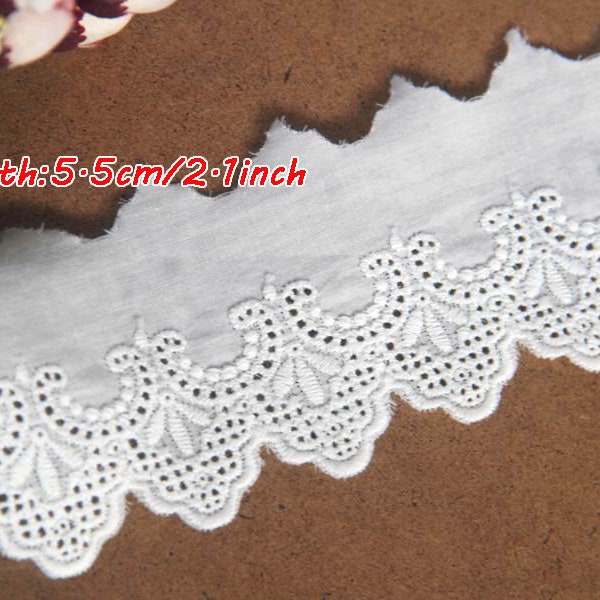 Galons dentelles en tissu coton,Rubans broderie,festonné,5.5cm 2.16inch,Cotton fabric embroidery lace trims,scalloped edge x1yrd LXGA34