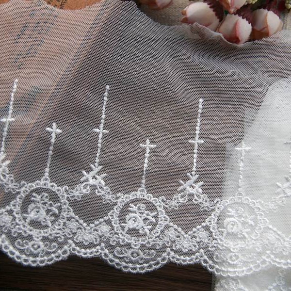 DIY embroidery cross lace trims supplies 12cm 4.7in tulle couture lace trimmings Black Off white jewelry clothing laces x1yrd LXGB17