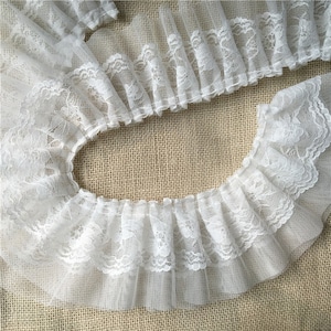Cintas con volantes, ribetes de encaje plisado, 2 capas, 9 cm (3,5"), para cuello, mangas y disfraces, 7 colores, ribetes plisados, malla con volantes, ribetes para baile de graduación