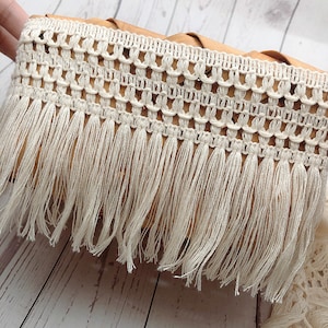 BEIGE Rubans frange galons dentelle coton dentelle frange 12cm 4.7" Pure cotton braided tassel trims lace fringe x1yrd BYDC132