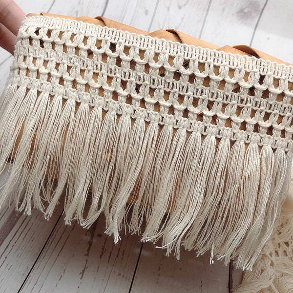 BEIGE Rubans frange galons dentelle coton dentelle frange 12cm 4.7" Pure cotton braided tassel trims lace fringe x1yrd BYDC132