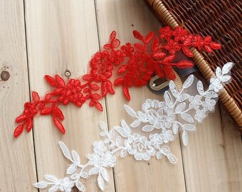 Alencon Lace Appliques Wedding Gowns Venise Appliques Embroidered Lace Appliques Symmetrical Bridal Dress Patches Headpiece by pair LL183