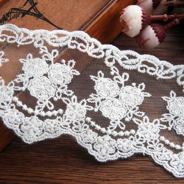 Scalloped edge trims,Victorian floral lace trims,embroidery roses,DIY lingerie skirt edge trims 8cm 3.1" Black Beige Off-white x1yrd LXG6