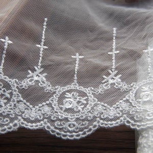 Galons à broder Rubans tulle dentelles brodé 12cm 4.7in Noir Blanc cassé Victorian embroidery cross lace trims tulle ribbons x1yrd LXGB17 image 2
