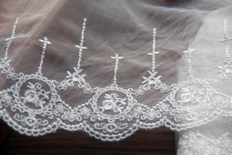 Galons à broder Rubans tulle dentelles brodé 12cm 4.7in Noir Blanc cassé Victorian embroidery cross lace trims tulle ribbons x1yrd LXGB17 image 2