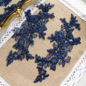 Appliqués en Dentelle DIY Venise Appliqués Alençon Guipure Appliqués Patch à Coudre Robe de Mariage Alencon Lace Appliques Patches LL179W Navy blue