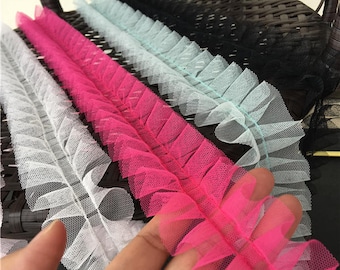 SALE Soft ruffled tulle trims DIY lace trims pleated gauze ribbons supplies 5cm 2inch five colors available x1yard BYDC069