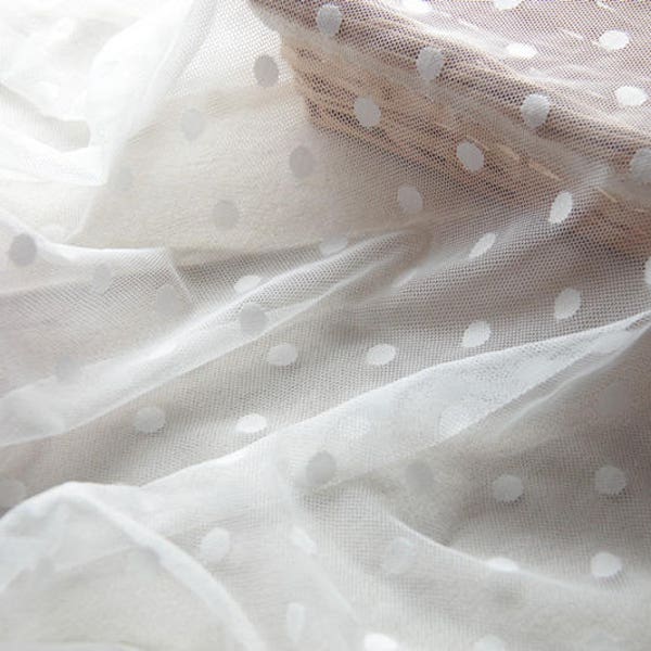 Blanc cassé tissus en tulle,tissu à pois en gaze pour rideaux,voile de mariée,robe de couture 140cmx91cm,soft dots lace fabric x1yard LXGB16