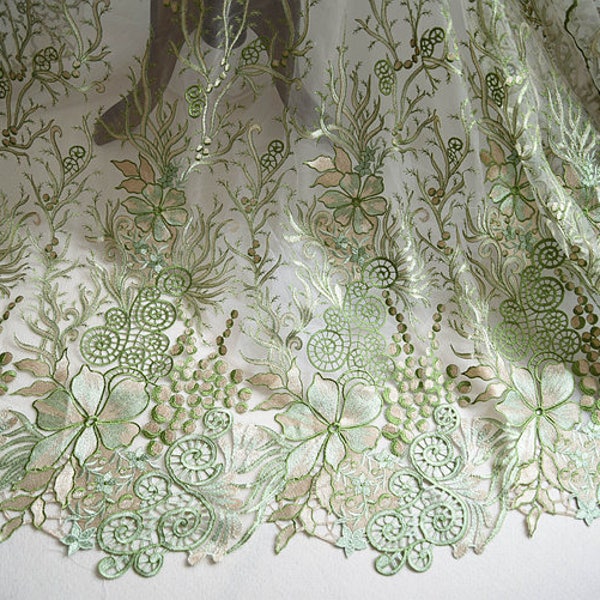 High Quality Embroidered Fashion Lace Fabric Bridal Dress Curtain Veils Fancy Fabric Supplies 135cm Green LL368D