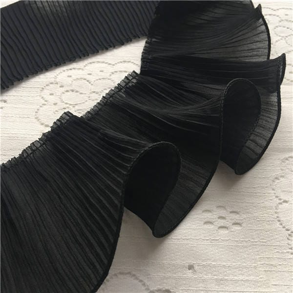 Black/Off White Intensified Ruffled Chiffon Lace Trims 11cm 4.3" Pleated Chiffon Dress Sleeves Wedding dress making Lace Trimmings BYDC183