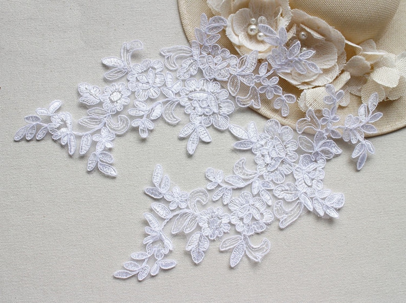 Appliqués en Dentelle DIY Venise Appliqués Alençon Guipure Appliqués Patch à Coudre Robe de Mariage Alencon Lace Appliques Patches LL179W White /Blanc