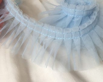 EN SOLDES Rubans a volants galons dentelle tulle plissé 5cm 2" Double folds pleated ruffled gauze lace trims ribbons x1 yard BYDC060