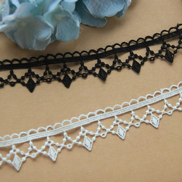 DIY Guipure Lace Victorian Lace Trims Bridal Dress Edge Trimmings Venice Lace Broderie Anglaise 2.5cm 1" Off-white Black x2yrd LXGC11