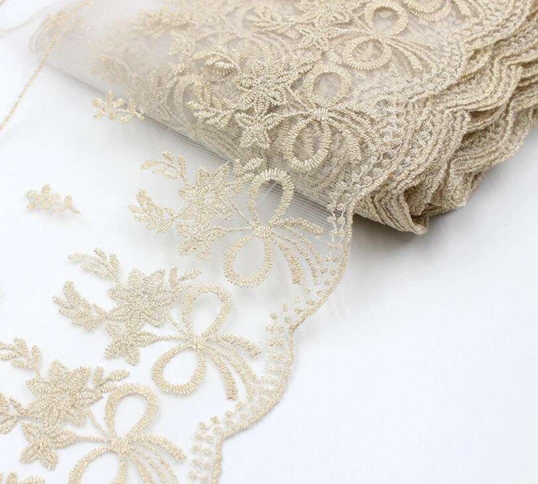 Fine Scalloped Golden Threads Mesh Lace Trim Floral Venise Lace Netting ...