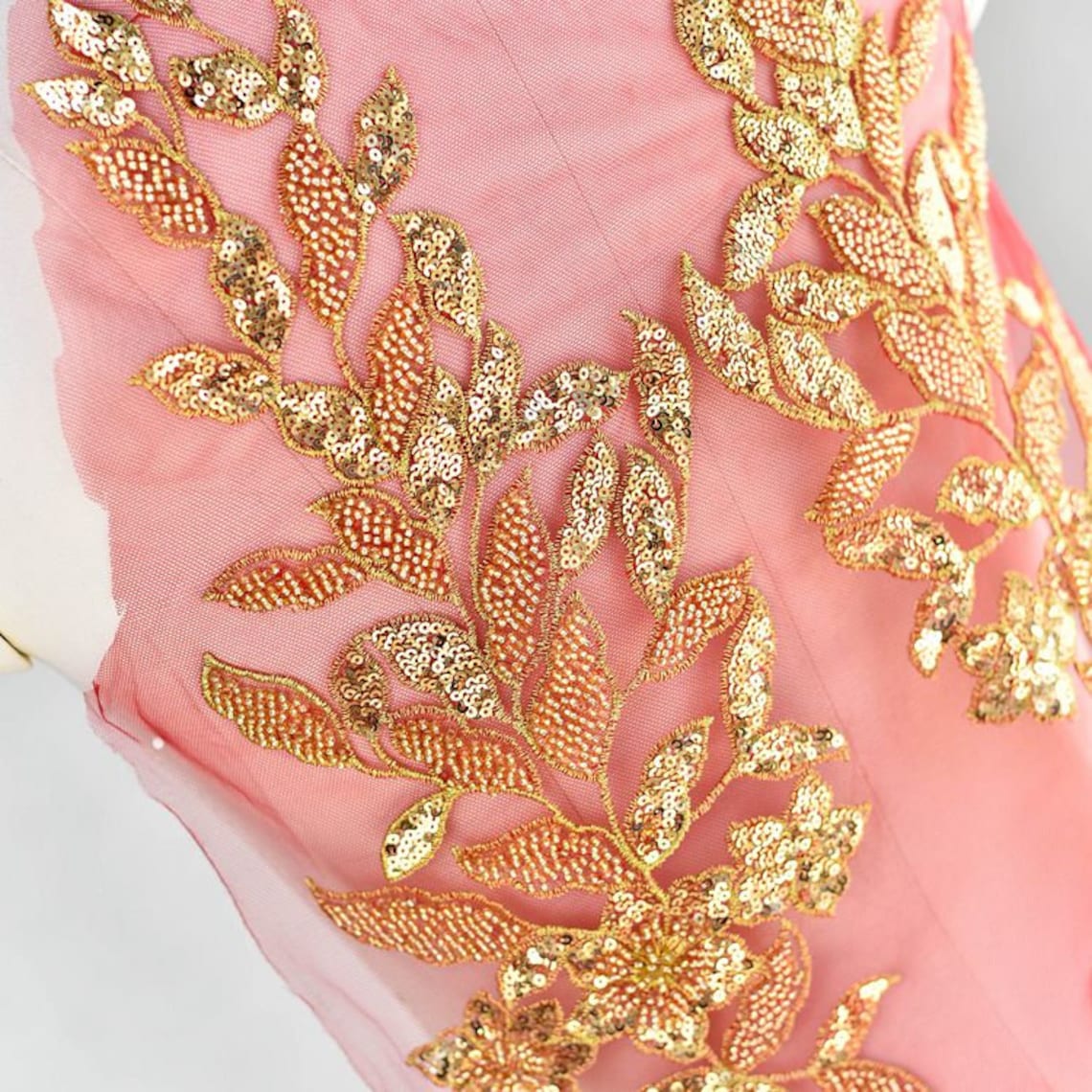 Pair Gold Sequins Lace Appliques Embroidered Bead Appliques Etsy