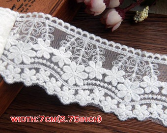 Blanc Cassé Venise Galons Dentelles en Tulle 7cm Broderie Anglaise Lingerie Embroidery Cotton Tulle Lace Trims Costume Lace Trimmings SCT09