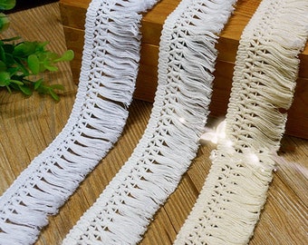 Soft pure cotton lace fringes 4cm 1.5" Fringe tassels Ethnic Costume Tassel Trimmings Scarf Fringes Lace Trims by the Yard HY4012