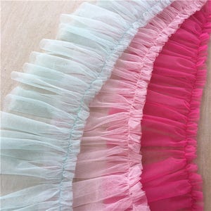 Soft pleated lace trims,mesh pleat,ruffled tulle,sleeves lace trims,prom ballet lyrical dance 17cm 6.7&quot; Light Blue Pink Fuchsia x1m BYDC091