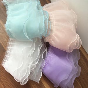 Multi color pleated trims,ruffled lace,lace ruffles,organza lace trims,pleated edge trims,doll making,costume couture design x1yrd BYDC031