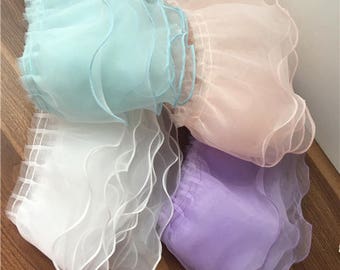 Multi color pleated trims,ruffled lace,lace ruffles,organza lace trims,pleated edge trims,doll making,costume couture design x1yrd BYDC031