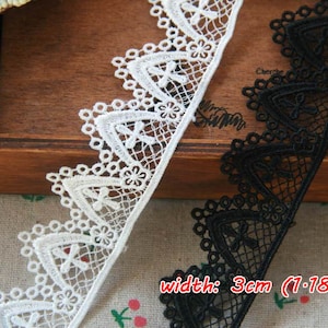 5yrd Baptismal Lace Trims,Guipure Lace,Embroidered Crosses Lace Trims,Costume Dress Trims,Broderie Anglaise,3cm 1.2&quot; Off-white Black color