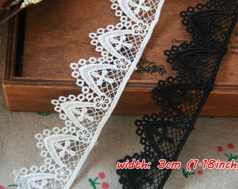 5yrd Baptismal Lace Trims,Guipure Lace,Embroidered Crosses Lace Trims,Costume Dress Trims,Broderie Anglaise,3cm 1.2" Off-white Black color