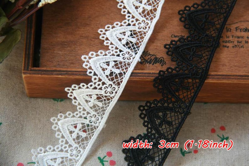 5yrd Baptismal Lace Trims,Guipure Lace,Embroidered Crosses Lace Trims,Costume Dress Trims,Broderie Anglaise,3cm 1.2 Off-white Black color image 1