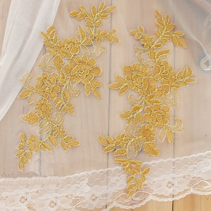 Appliqués en Dentelle DIY Venise Appliqués Alençon Guipure Appliqués Patch à Coudre Robe de Mariage Alencon Lace Appliques Patches LL179W Golden