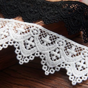 2yrd Baptême Croix Rubans Galons Dentelles Brodée Dentelle Guipure Robe de Mariée 3.5cm 1.3 Blanc Cassé Noir Cross baptismal Lace Trim C12 image 1