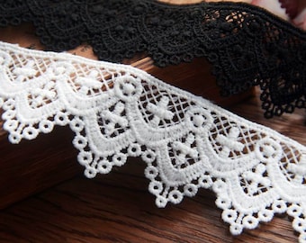 2yrd Baptismal Lace Trims,Guipure Lace,Embroidered Crosses Lace Trims,Costume Dress Trims,Broderie Anglaise,3.5cm 1.3" Off-white Black color