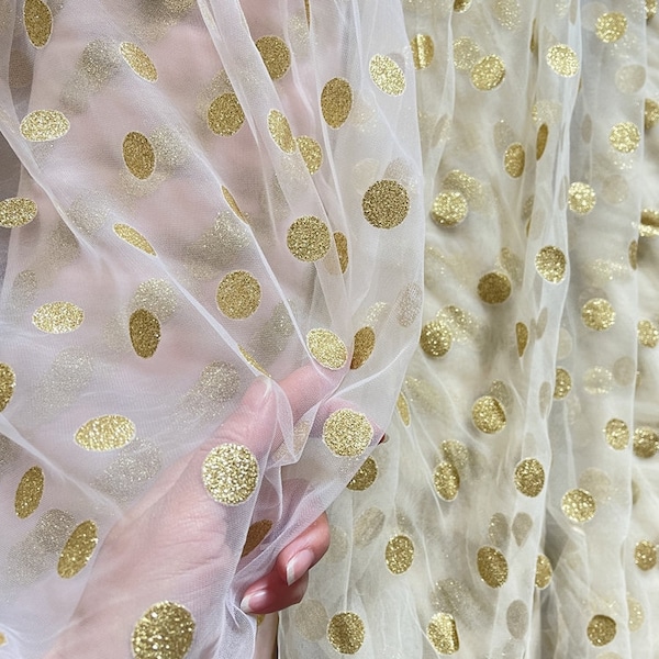 Baby shower Polka dots Lace Fabrics,golden dots, for Bridal Veils Dress Evening gown Lining 59" Wide SG3576