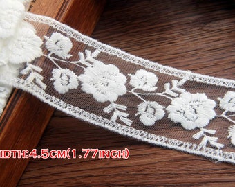 Venise Galons Dentelles 3cm-5cm 2inch en Tulle Brodée Robe de Mariée Blanc Cassé Embroidery Tulle Lace Trims Costume Lace Trimmings SCT06