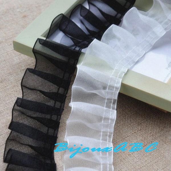 SALE 2yrds Good quality pleated trims,4cm ruffles,single edged,knife pleats,costume trimmings,doll edge trims,cheap lace trim BYDC016