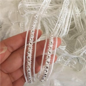 Rubans strass galons dentelle 1.3cm 0.5" Blanc Cassé NOIR Rhinestone beaded ribbons embroidery lace trims dress notions x1yard BYDC072