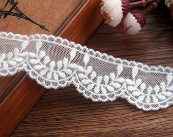 2yrd Galons Dentelle Brodée Tulle Fleuris Venise Broderie Anglaise 3cm 1.2" Embroidered Cotton Flowers Lace Trims Fabric Trimming HY-49676