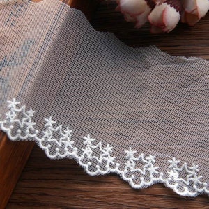 Black Off white embroidery stars lace trims celestial ribbons 8cm 3.1" costume trims clothing notions trims supplies x1yrd LXGB65