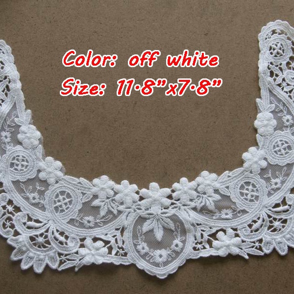 En soldes Collier Appliqués en Coton pour enfant,Patch de Collier,motif fleuris,DIY Collar Lace Appliques,Embroidery Cotton Baby Appliques